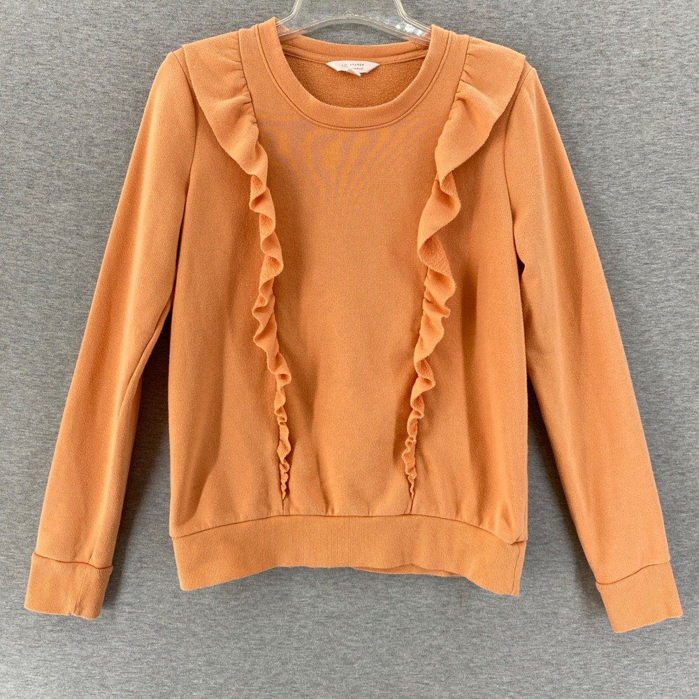 LC Lauren Conrad Cottage Soft Girl Ruffle Sweatshirt Women S Peach Orange